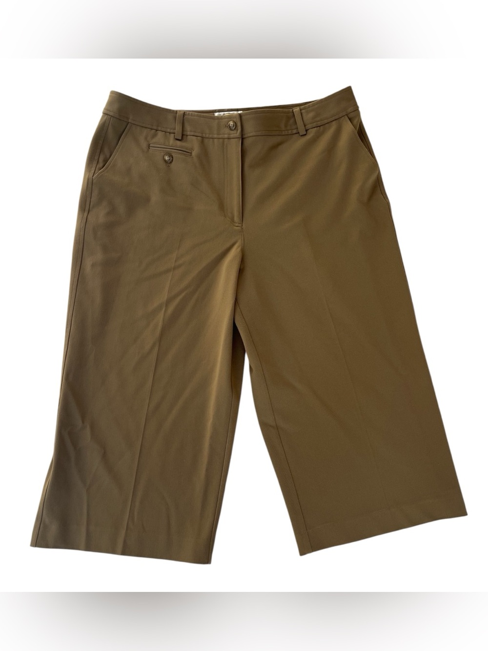 Talbots Size 16 Brown Stretch Wide Leg Crop Pants USA Made Career Office